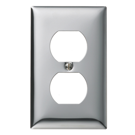 HUBBELL WIRING DEVICE-KELLEMS Wallplates and Boxes, Metallic Plates, 1- Gang, 1) Duplex Opening, Standard Size, Chrome Plated Steel SCH8